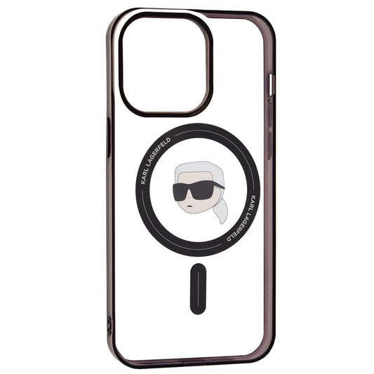 Coque MagSafe pour Apple iPhone 15 Pro Max, Karl Lagerfeld, IML Karl's Head, Transparente