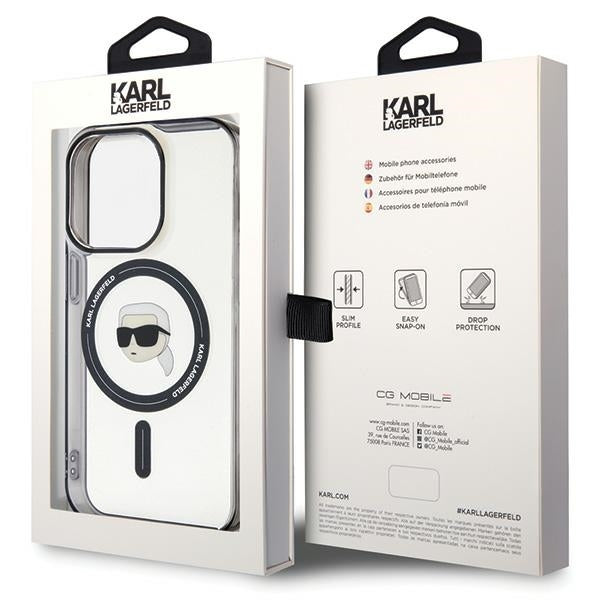 MagSafe Case for Apple iPhone 15 Pro Max, Karl Lagerfeld, IML Karl's Head, Transparent