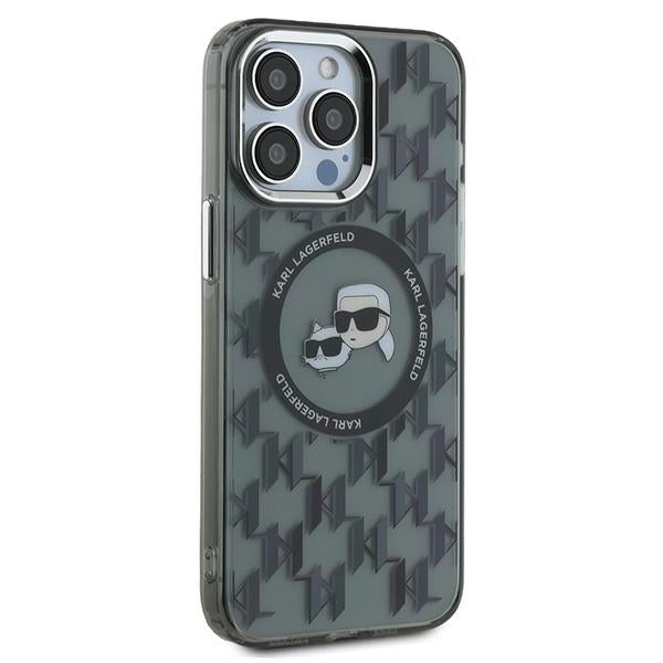 Custodia MagSafe per Apple iPhone 15 Pro Max, Karl Lagerfeld, IML Monogramma Karl & Choupette's Heads, Nera