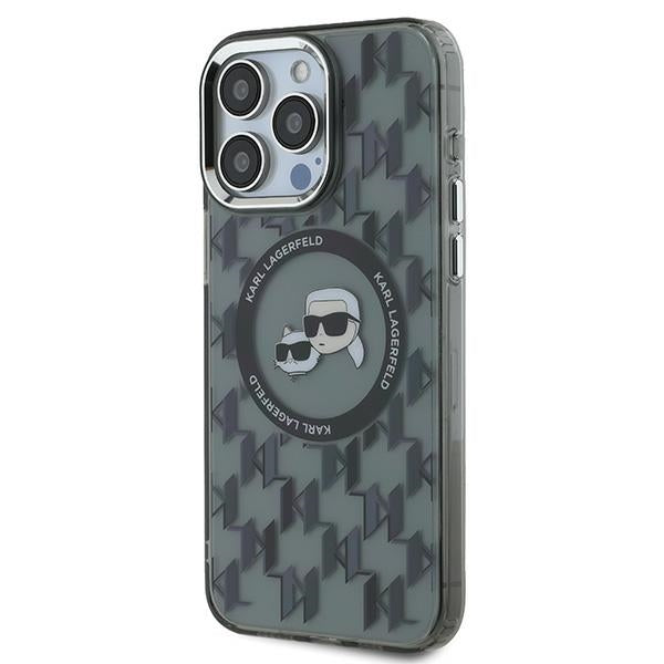 Custodia MagSafe per Apple iPhone 15 Pro Max, Karl Lagerfeld, IML Monogramma Karl & Choupette's Heads, Nera
