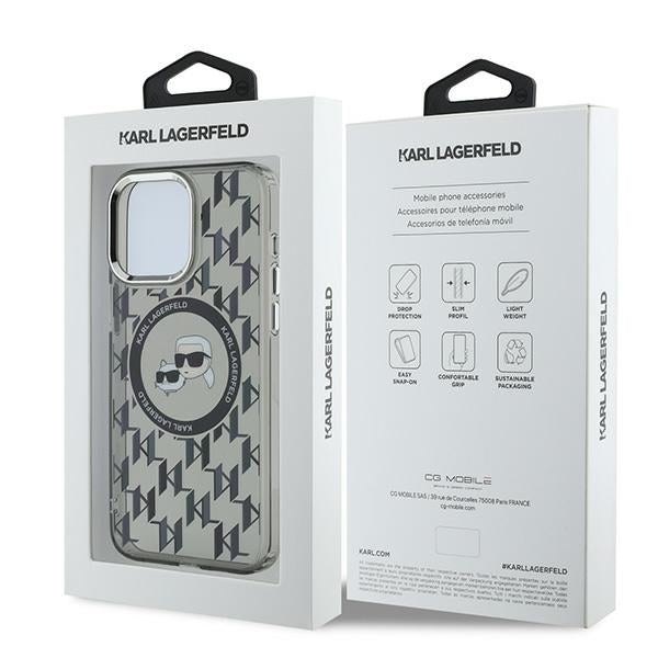 Custodia MagSafe per Apple iPhone 15 Pro Max, Karl Lagerfeld, IML Monogramma Karl & Choupette's Heads, Nera