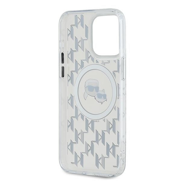 Custodia MagSafe per Apple iPhone 15 Pro Max, Karl Lagerfeld, IML Monogram Karl & Choupette's Heads, Trasparente
