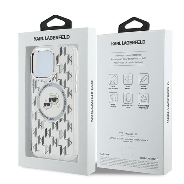 Custodia MagSafe per Apple iPhone 15 Pro Max, Karl Lagerfeld, IML Monogram Karl & Choupette's Heads, Trasparente