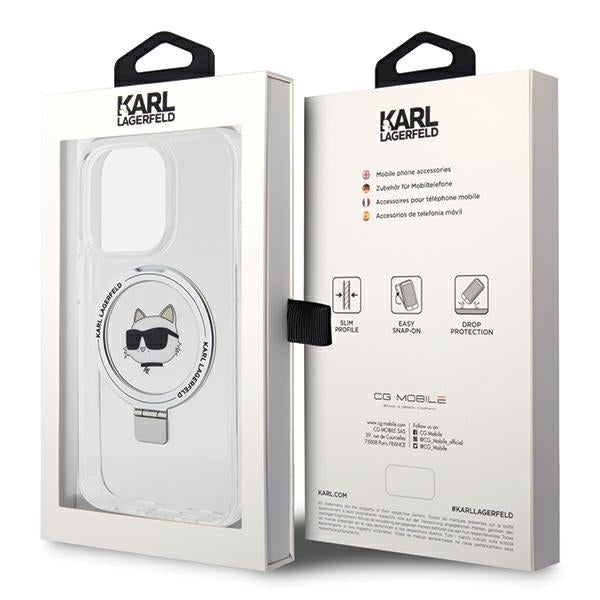MagSafe Case for Apple iPhone 15 Pro Max, Karl Lagerfeld, Ring Stand Choupette's Head, White