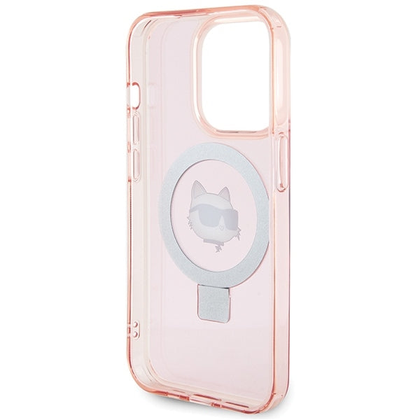 Custodia MagSafe per Apple iPhone 15 Pro Max, Karl Lagerfeld, Ring Stand Choupette's Head, Rosa