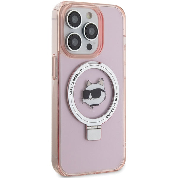 Custodia MagSafe per Apple iPhone 15 Pro Max, Karl Lagerfeld, Ring Stand Choupette's Head, Rosa