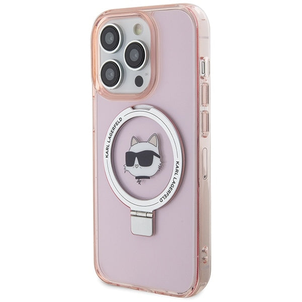 Custodia MagSafe per Apple iPhone 15 Pro Max, Karl Lagerfeld, Ring Stand Choupette's Head, Rosa
