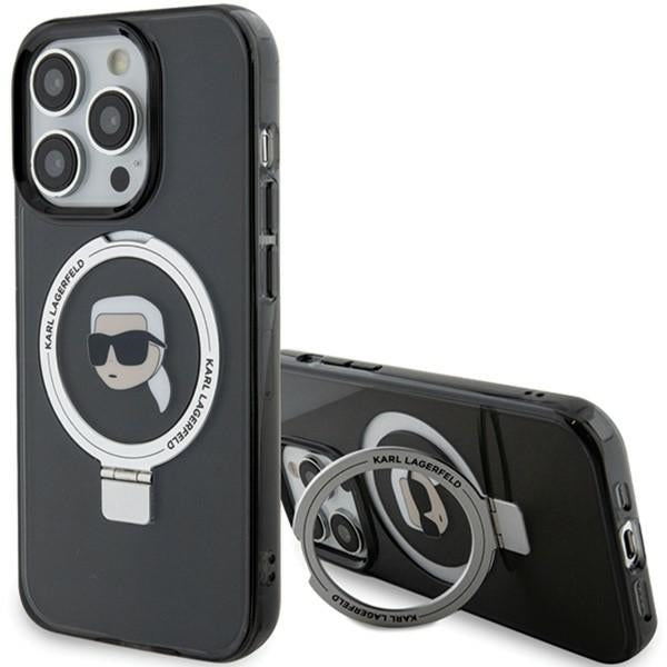 Custodia MagSafe per Apple iPhone 15 Pro Max, Karl Lagerfeld, Ring Stand Karl's Head, Nera
