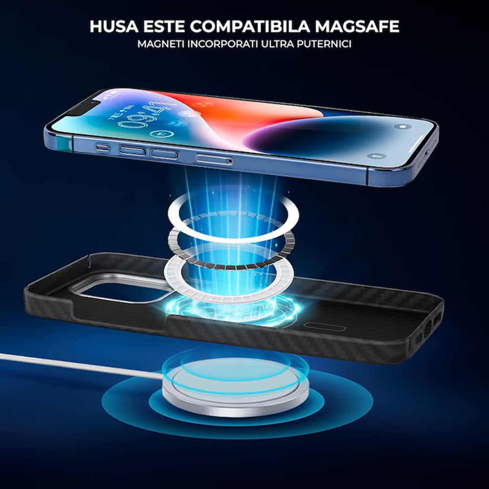 Custodia MagSafe per Apple iPhone 15 Pro Max, Techsuit, Fibra di Aramide, Nera