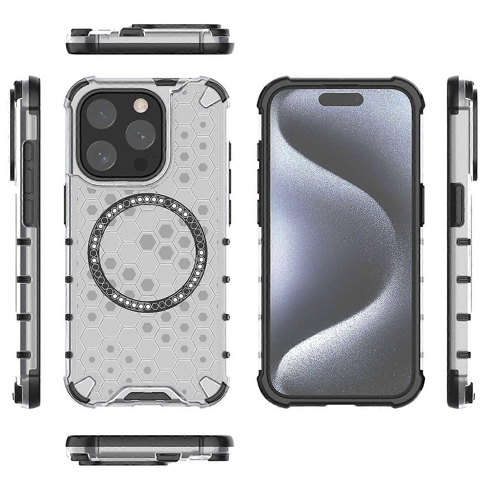 Custodia MagSafe per Apple iPhone 15 Pro Max, Techsuit, HoneyComb Shield, Bianca