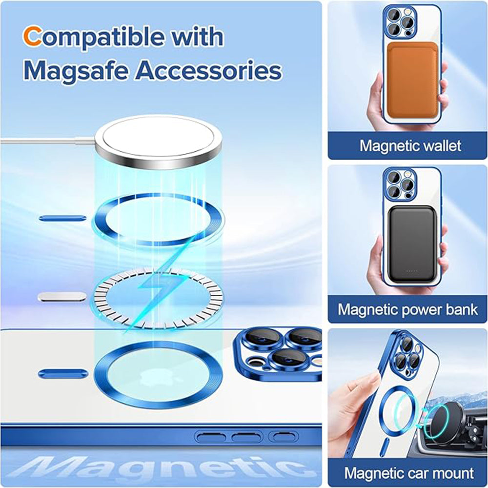 Custodia MagSafe per Apple iPhone 15 Pro Max, Techsuit, Luxury Crystal, Blu Scuro
