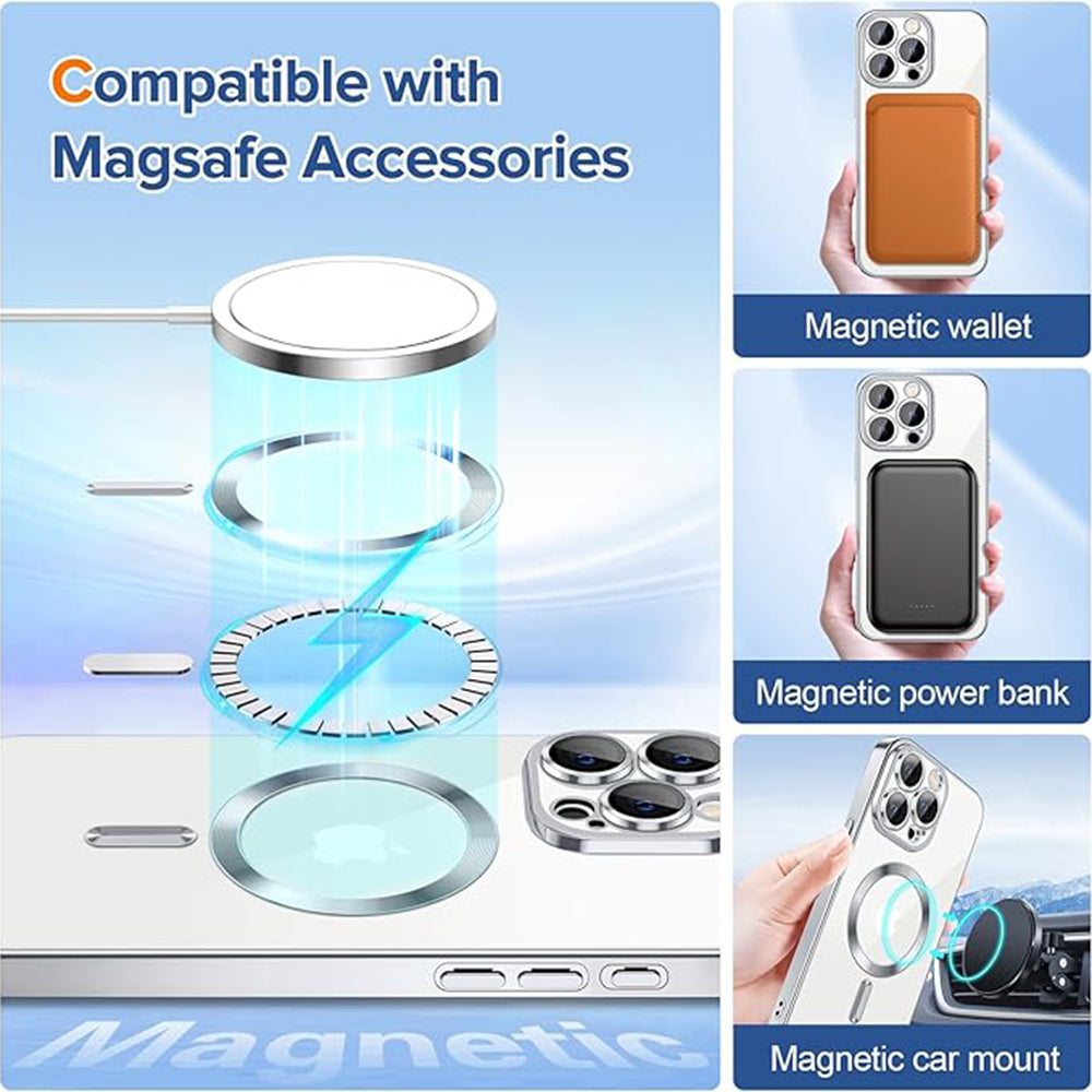 Custodia MagSafe per Apple iPhone 15 Pro Max, Techsuit, Luxury Crystal, Argento