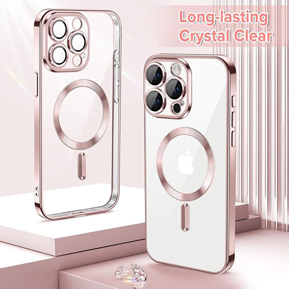 Custodia MagSafe per Apple iPhone 15 Pro Max, Techsuit, Luxury Crystal, Rosa