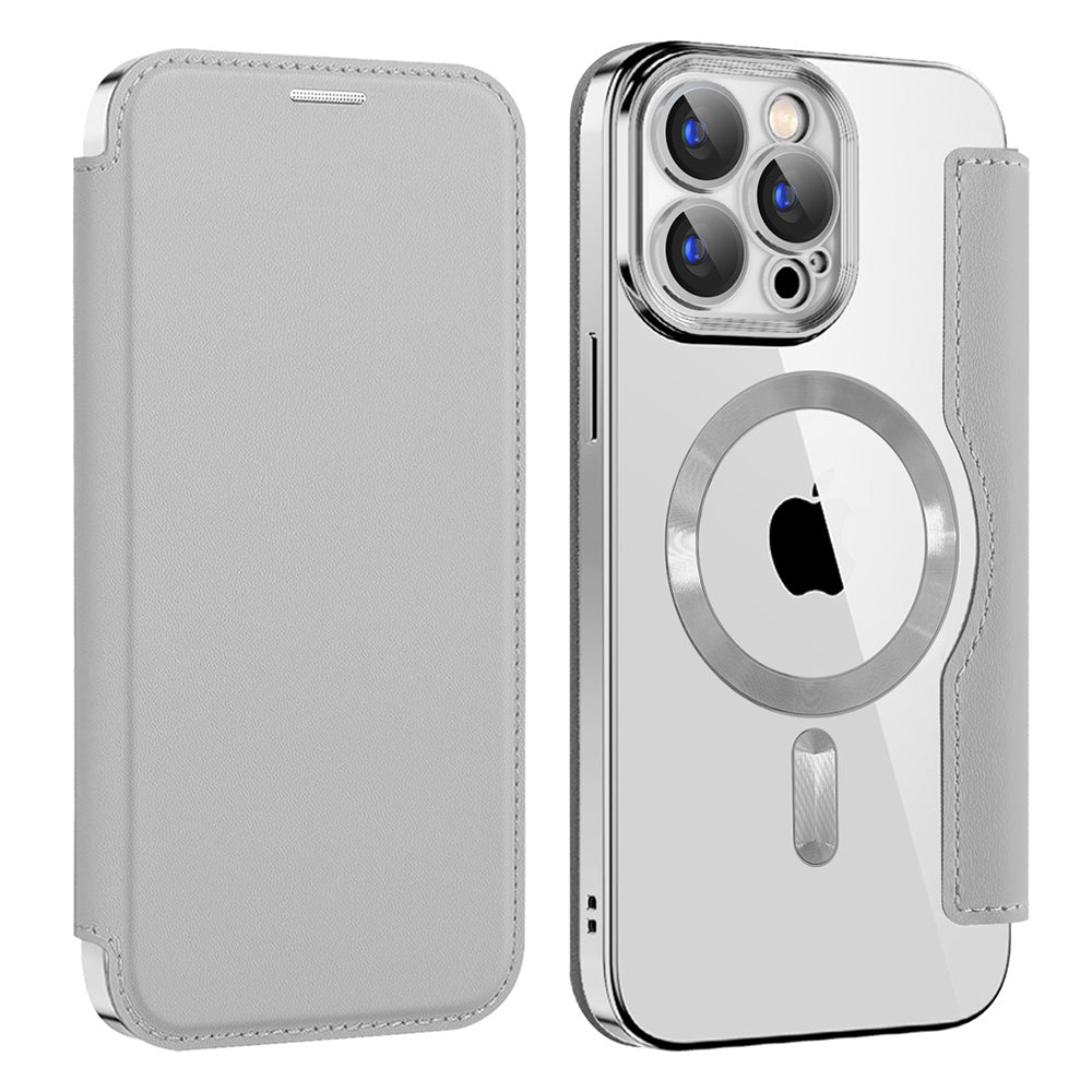 Coque MagSafe pour Apple iPhone 15 Pro Max, Techsuit, SmartMag Book, Gris