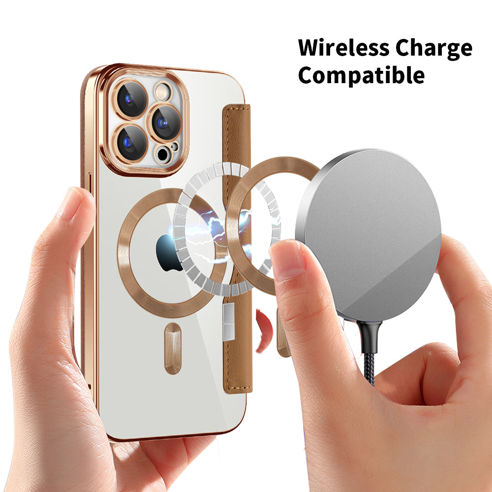 Custodia MagSafe per Apple iPhone 15 Pro Max, Techsuit, SmartMag Book, Marrone