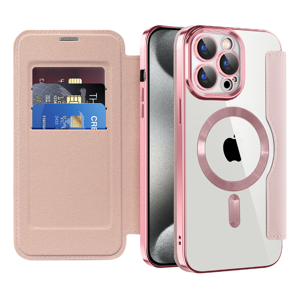 Custodia MagSafe per Apple iPhone 15 Pro Max, Techsuit, SmartMag Book, Rosa