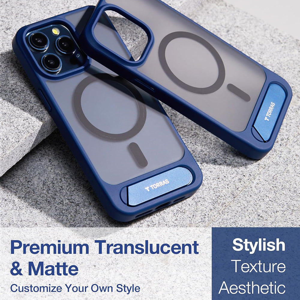 Custodia MagSafe per Apple iPhone 15 Pro Max, Torras, Pstand, Blu navy