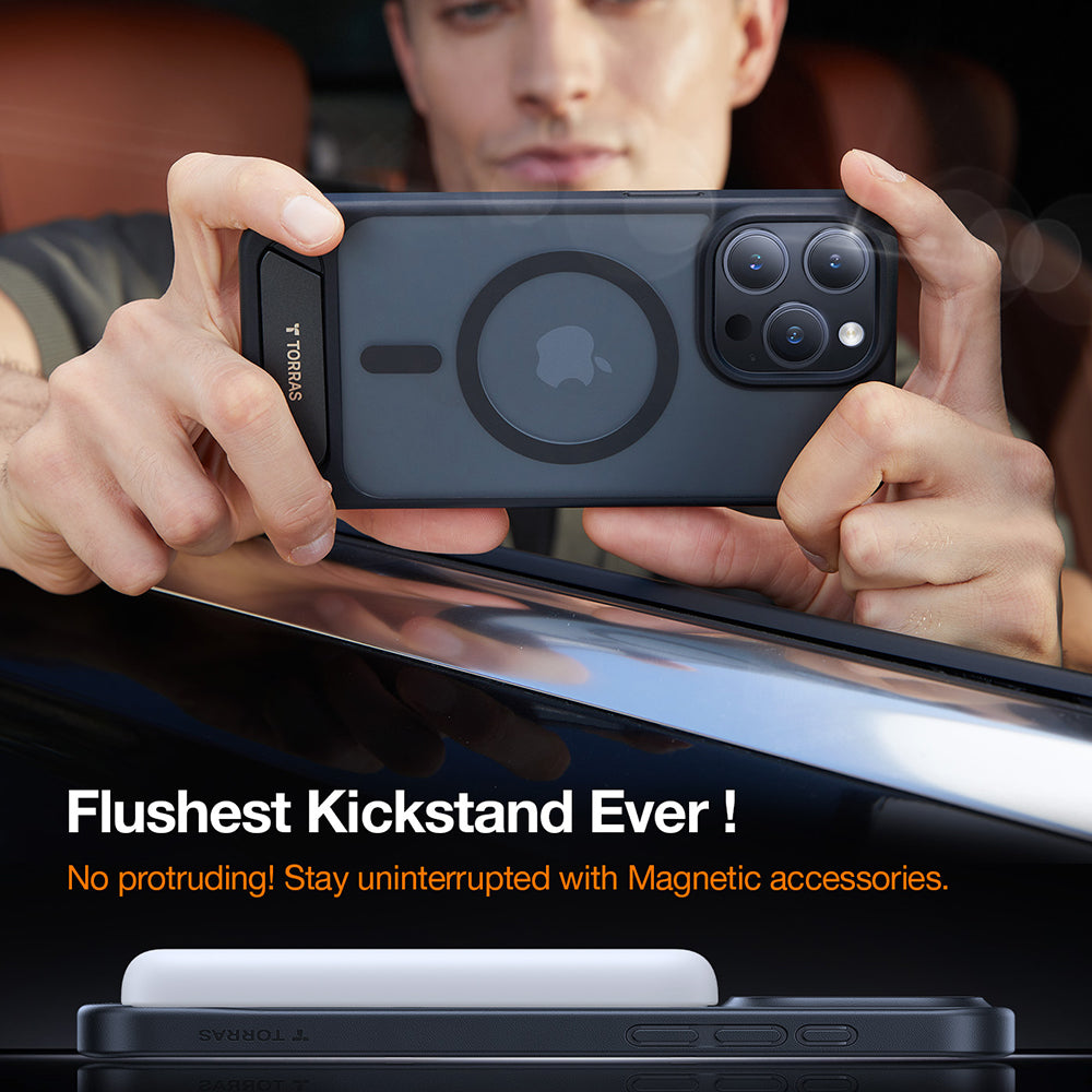Custodia MagSafe per Apple iPhone 15 Pro Max, Torras, Pstand, Nera