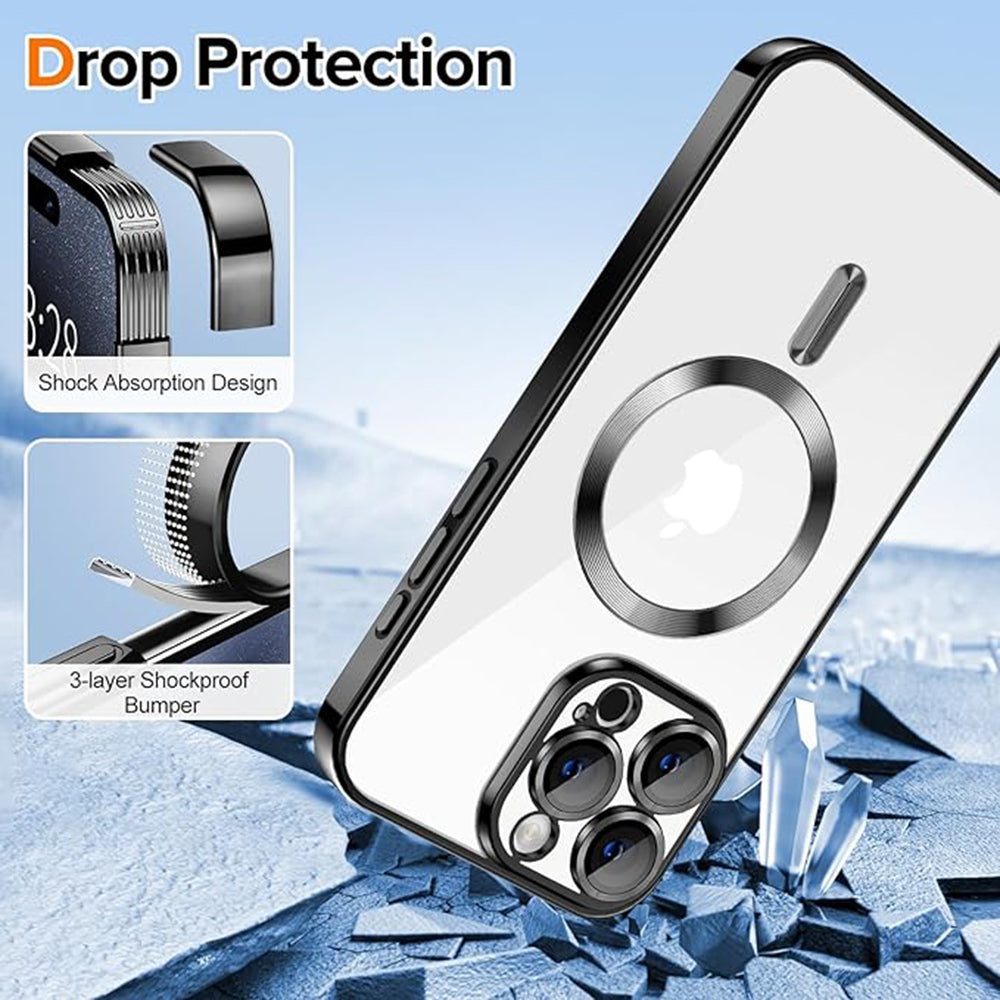 Custodia MagSafe per Apple iPhone 15 Pro, Techsuit, Luxury Crystal, Nera