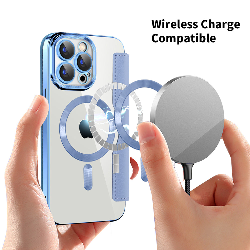 Coque MagSafe pour Apple iPhone 15 Pro, Techsuit, SmartMag Book, Bleu