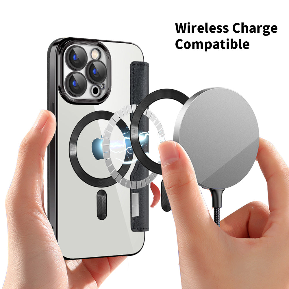 Custodia MagSafe per Apple iPhone 15 Pro, Techsuit, SmartMag Book, Nera