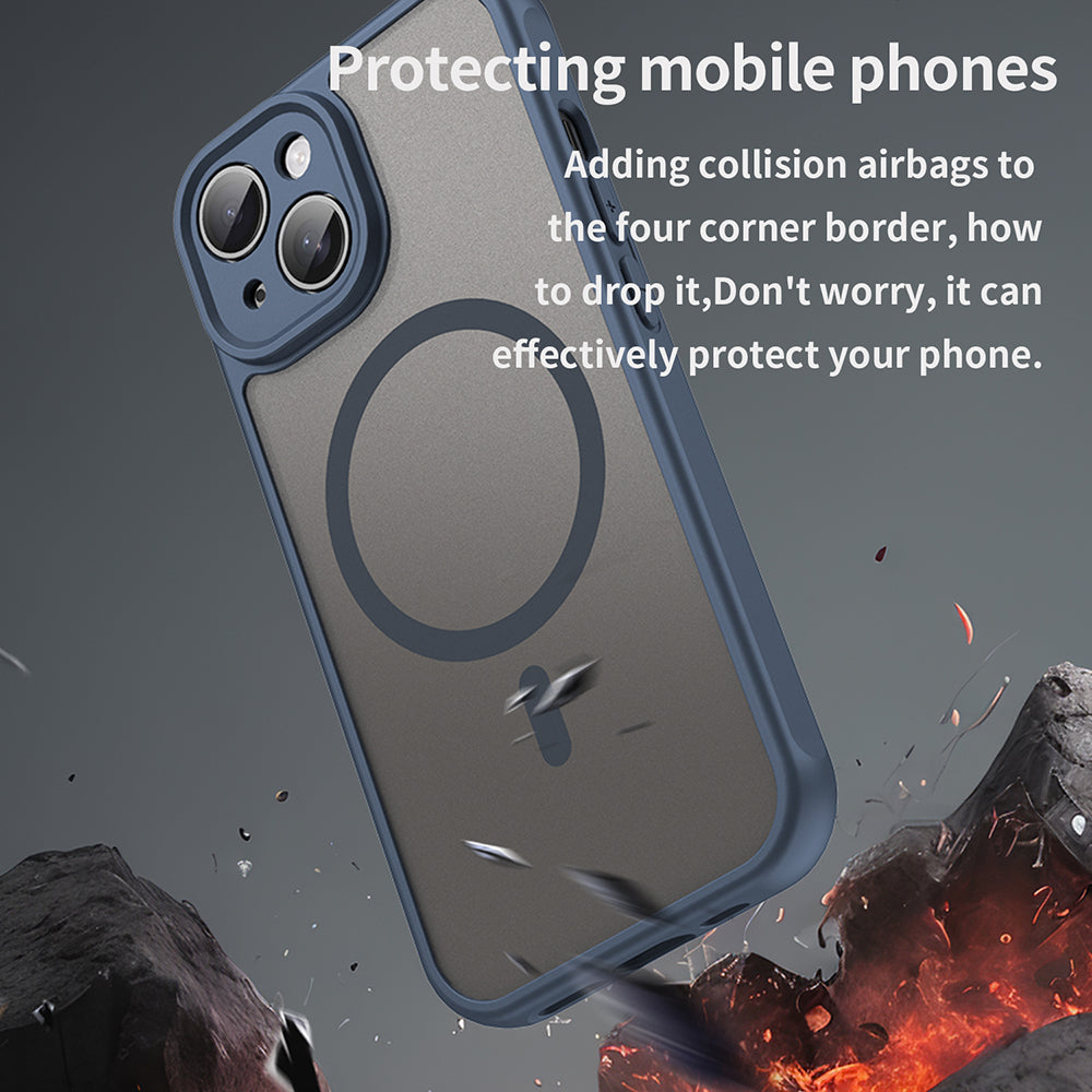Custodia MagSafe per Apple iPhone 15, Techsuit, HaloFrost II, Blu Navy