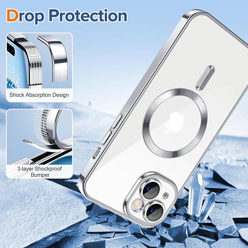 Custodia MagSafe per Apple iPhone 15, Techsuit, Luxury Crystal, Argento