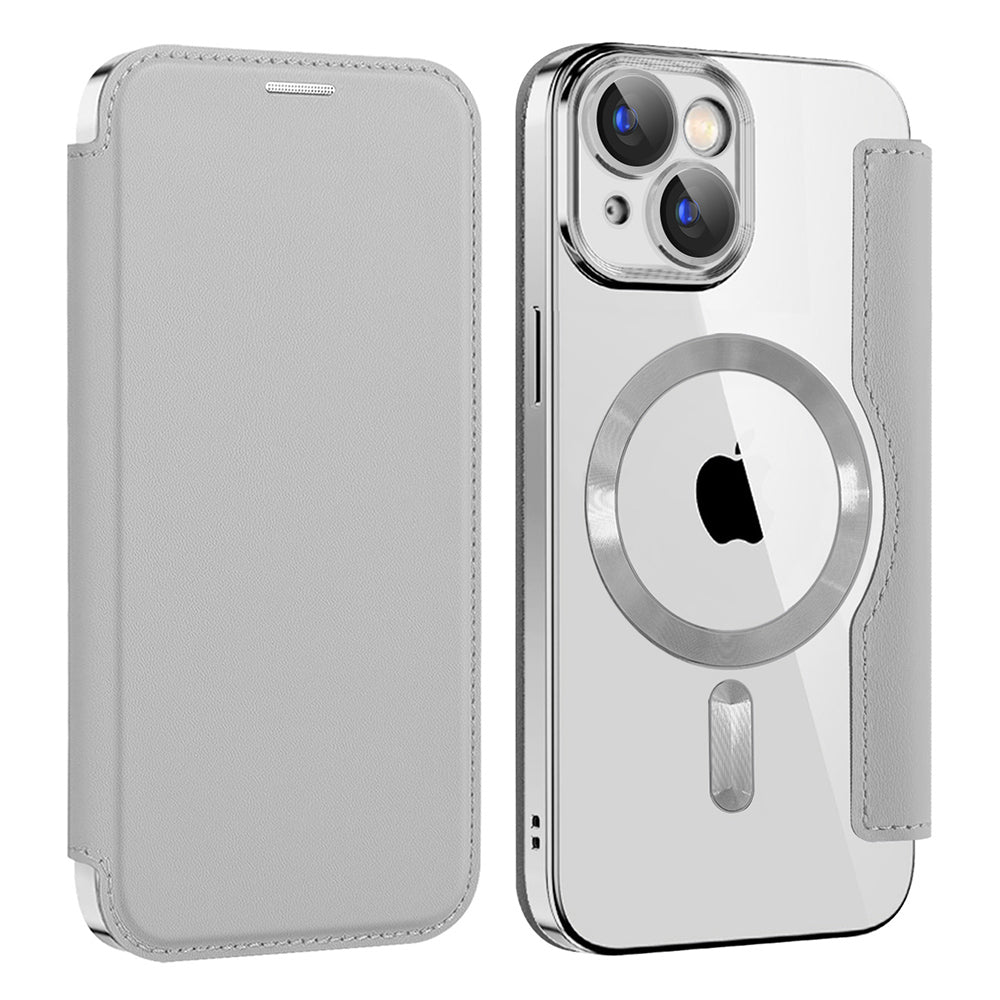 Coque MagSafe pour Apple iPhone 15, Techsuit, SmartMag Book, Gris