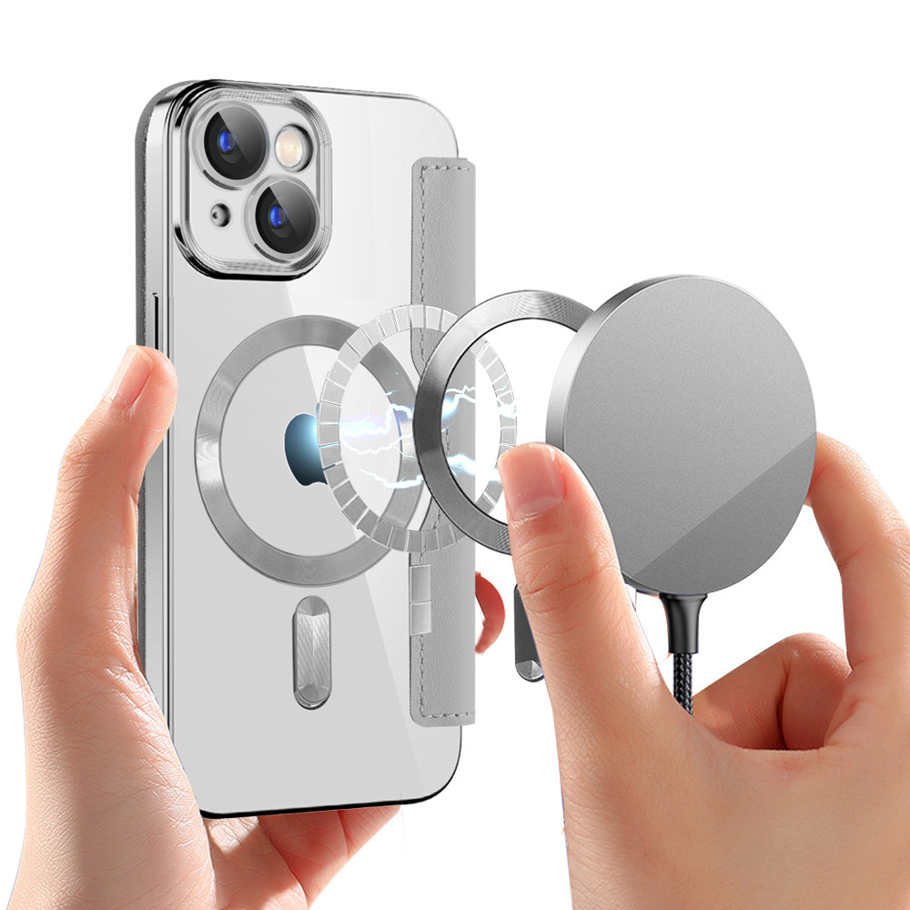Coque MagSafe pour Apple iPhone 15, Techsuit, SmartMag Book, Gris