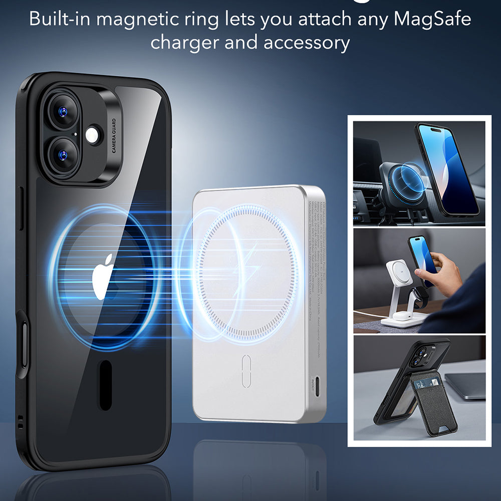 Custodia MagSafe per Apple iPhone 16, ESR, Classic Hybrid, Nera Trasparente