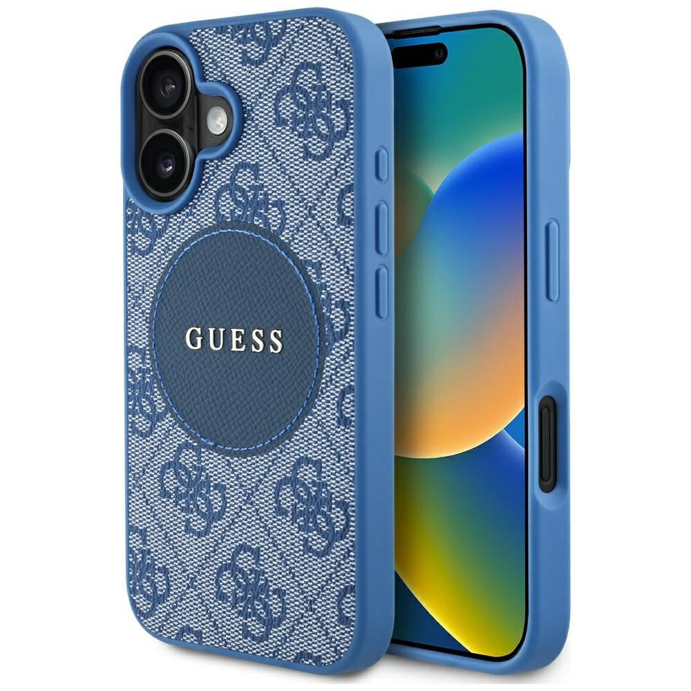 MagSafe Hülle für Apple iPhone 16, Guess, 4G Circle Classic Logo, Blau
