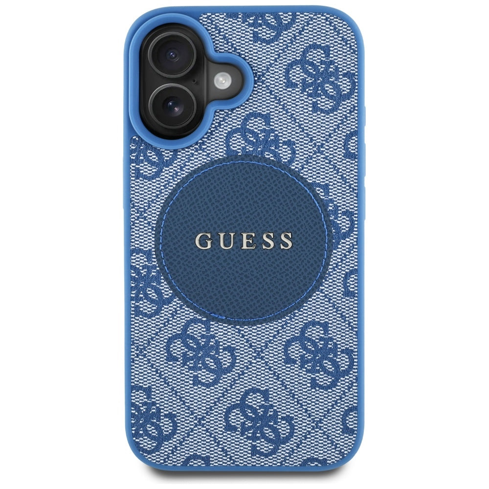 MagSafe Hülle für Apple iPhone 16, Guess, 4G Circle Classic Logo, Blau