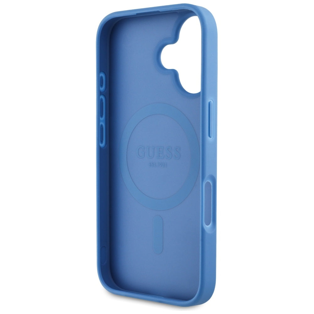 MagSafe Hülle für Apple iPhone 16, Guess, 4G Circle Classic Logo, Blau