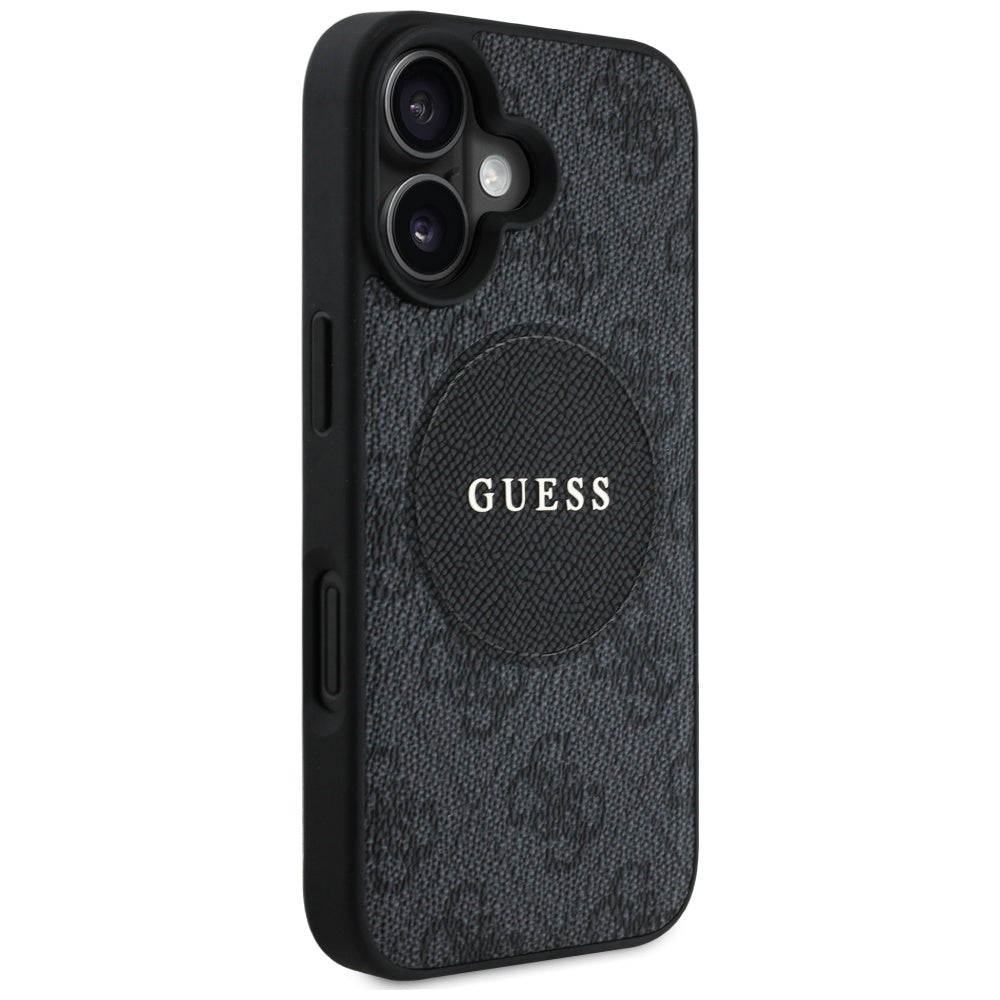 Étui MagSafe pour Apple iPhone 16, Guess, 4G Circle Classic Logo, Noir
