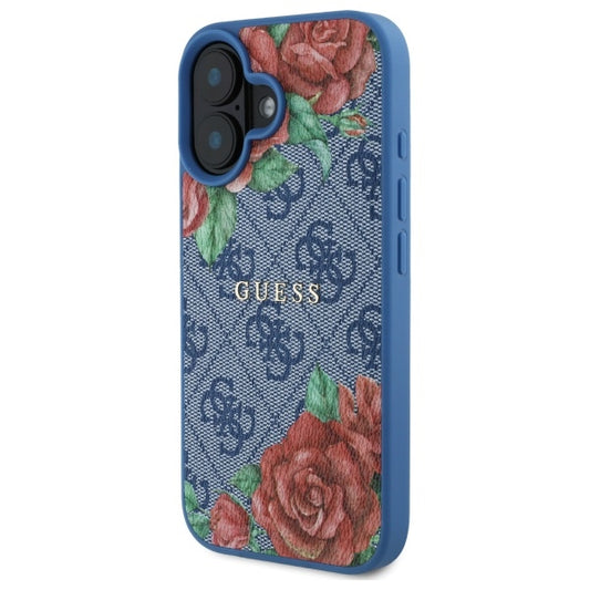 MagSafe Case for Apple iPhone 16, Guess, 4G Flowers Print, Blue
