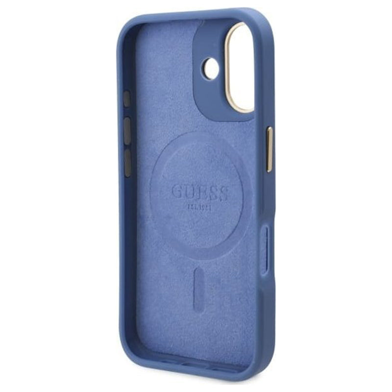 MagSafe Hülle für Apple iPhone 16, Guess, 4G Logo Plate, Blau