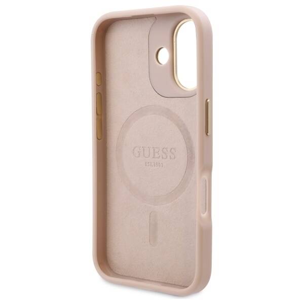 Custodia MagSafe per Apple iPhone 16, Guess, 4G Logo Plate, Rosa