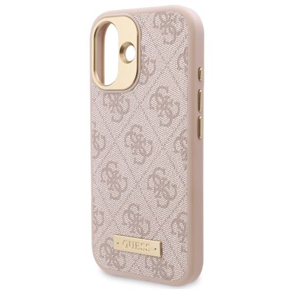 Custodia MagSafe per Apple iPhone 16, Guess, 4G Logo Plate, Rosa