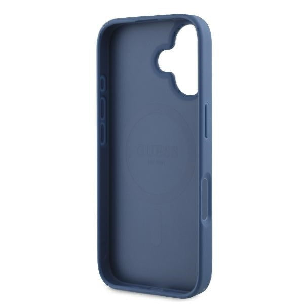 Custodia MagSafe per Apple iPhone 16, Guess, 4G Ring Classic Logo, Blu