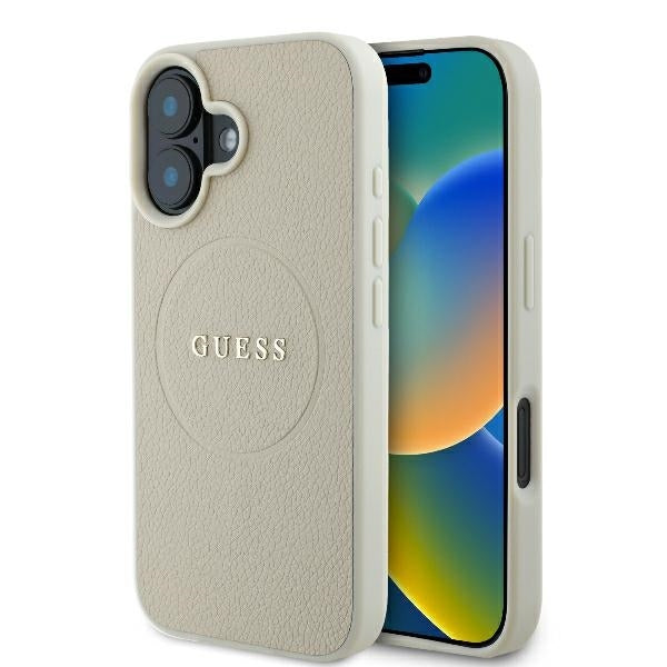 Custodia MagSafe per Apple iPhone 16, Guess, Grained Gold Ring, Beige