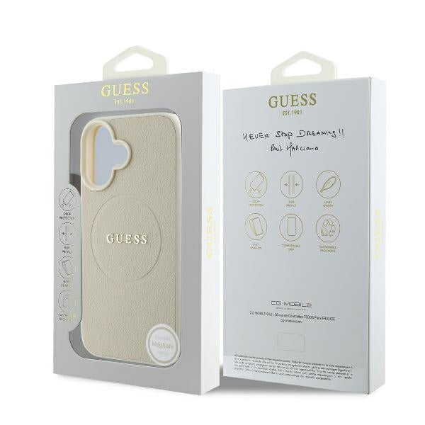 Custodia MagSafe per Apple iPhone 16, Guess, Grained Gold Ring, Beige