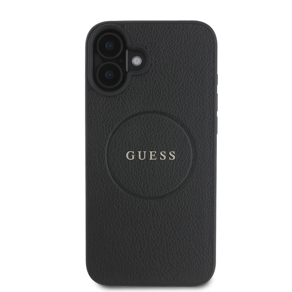 Custodia MagSafe per Apple iPhone 16, Guess, Grained Gold Ring, Nera