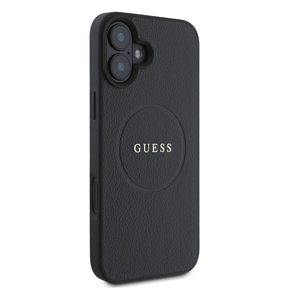 Custodia MagSafe per Apple iPhone 16, Guess, Grained Gold Ring, Nera