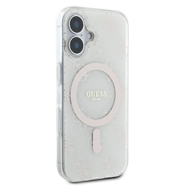 Custodia MagSafe per Apple iPhone 16, Guess, IML 4G Background, Bianca