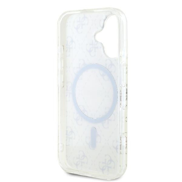 Custodia MagSafe per Apple iPhone 16, Guess, IML 4G Background, Bianca