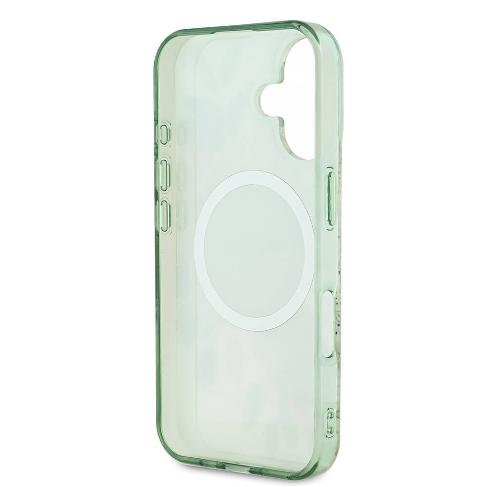 Custodia MagSafe per Apple iPhone 16, Guess, IML Flower & Tonal Circle, Verde