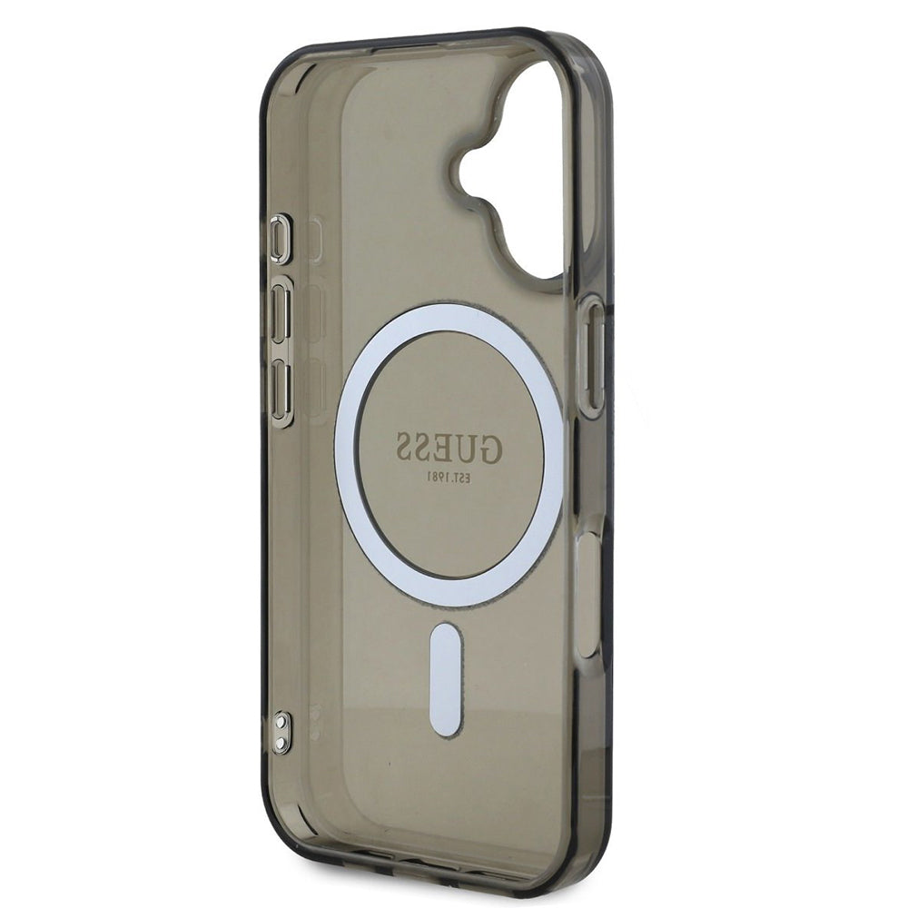 Custodia MagSafe per Apple iPhone 16, Guess, IML Glitter Circle, Nera