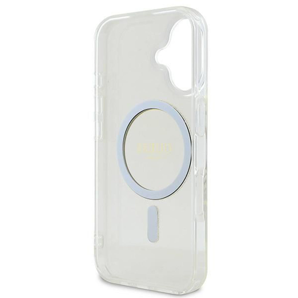 MagSafe Hülle für Apple iPhone 16, Guess, IML Glitter Circle, Transparent