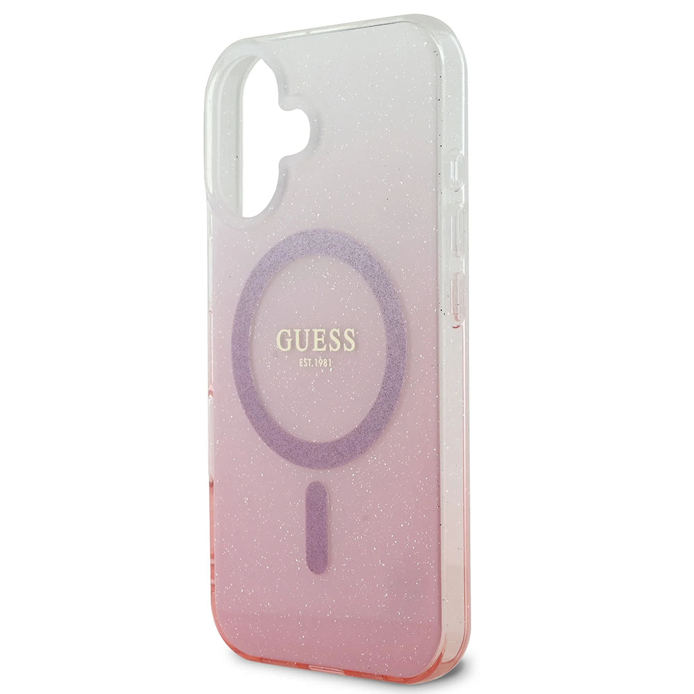 Étui MagSafe pour Apple iPhone 16, Guess, IML Glitter Gradient, Marron