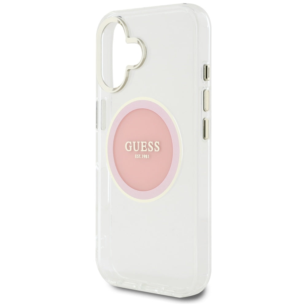 MagSafe Hülle für Apple iPhone 16, Guess, IML Metal Colored Circle, Rosa